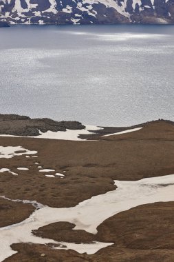 Resimli İzlanda manzarası Askja ve Viti kraterleri. Turkuaz sular. İzlanda. 