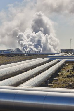 Jeotermal bitki boruları. Yenilenebilir enerji. Reykjanes Yarımadası. İzlanda
