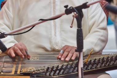 Ahşap telli geleneksel Fas müzisyeni. Qanun.