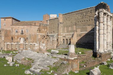Roma forumu harabe. Augustus Forumu. Arkeoloji dönüm noktası. Roma, İtalya