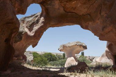 Touristic picturesque rock formation in Gulsehir. Cappadocia, Turkey
