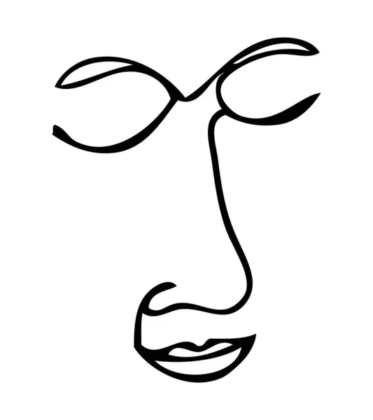 Hand Zeichnen Vektor Einzelne Durchgehende Linie Gesicht Frau — Stockvektor