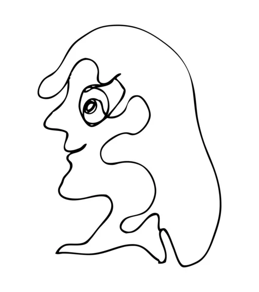 Ruční Kreslit Vektor Jednoduché Jednoduché Spojité Linie Tvář Žena — Stockový vektor