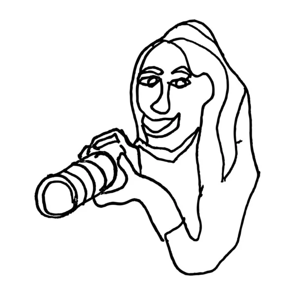 Fotografka Žena Jednoduchý Ruční Kreslení Vektor Izolované Bílém — Stockový vektor