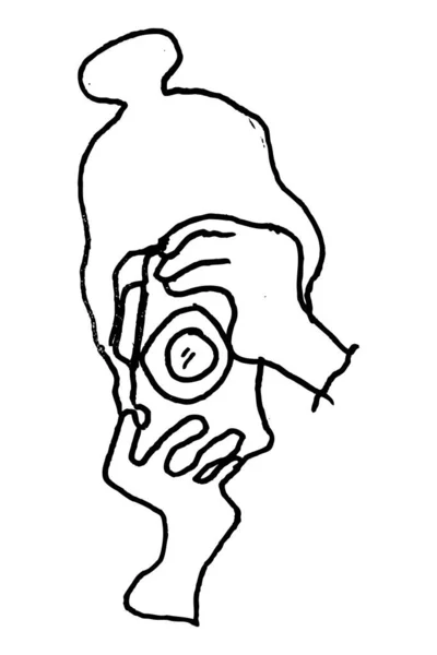 Фотограф Простий Малюнок Руки Вектор Ескізу Ізольований Білому — стоковий вектор