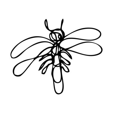 Basit vektör karalama çizimi yusufçuk sineği tek satır sanat, sürekli 