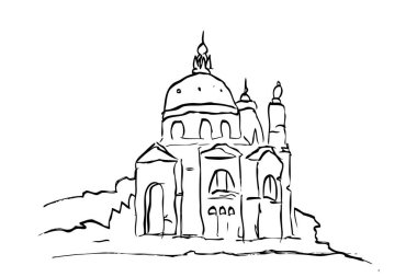 Kubbe Binası ile Tarihi Cami 'nin basit vektör el çizimi 
