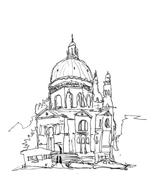 Bir Büyük Kubbe Camii 'nin El Çizimi Mimari Çizimi, basit bir vektör çizimi