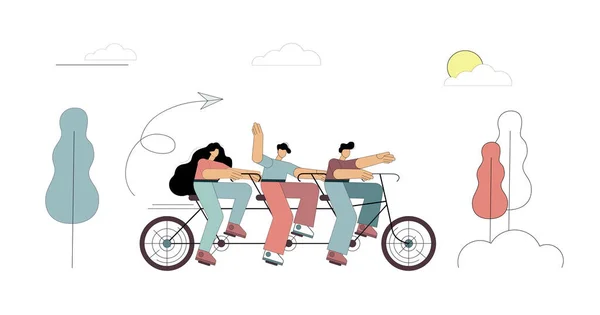 人们骑连环自行车 假日探险 — 图库矢量图片