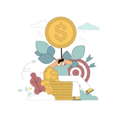 Kâr kavramı. Yatırımlardan gelir. Finansal başarı elde etmek. Finansal minder. Vektör düz resimleme