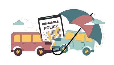 Araba sigortası konsepti. Araçlardaki hasarı telafi etmek için. Sigorta satıyorum. Sigorta acenteleri. Vektör düz resimleme