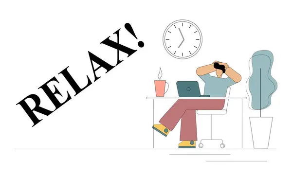 Relaxa Uma Oferta Para Descansar Homem Senta Secretária Numa Posição Ilustração De Stock