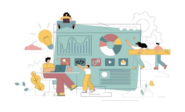 Web sitesi inşası. Web sitesi sayfaları için bir tasarım düzeninin geliştirilmesi. İniş sayfası. Deneme. Beyaz arkaplanda vektör illüstrasyonu