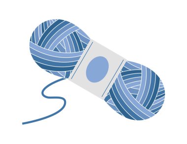 Skein, mavi örgü iplikleri, iplik yumağı. Beyaz arkaplanda vektör illüstrasyonu.