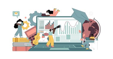 Çevrimiçi öğretmenlik. E-öğrenme konsepti. Beyaz arkaplanda vektör illüstrasyonu