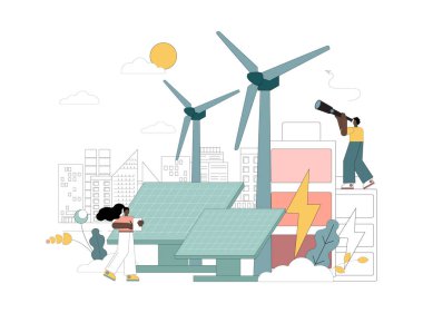 Alternatif enerji. Beyaz arkaplanda vektör illüstrasyonu.