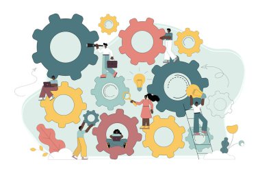 İş akışı yönetimi. Takım çalışması konsepti. Bir dişlinin dönüşü, dişliler