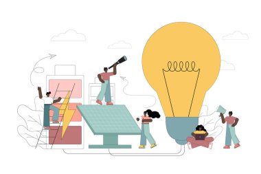 Alternatif enerji kaynakları vektör çizimi. Yenilenebilir Enerji Vektörü Sanatı