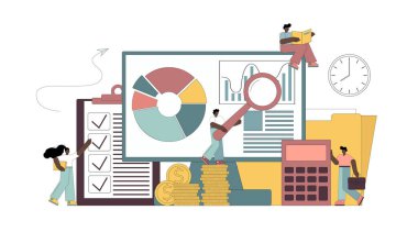 Denetçi Danışman Denetleme Finans Raporu. Beyaz arkaplanda Vektör Düz Çizimi