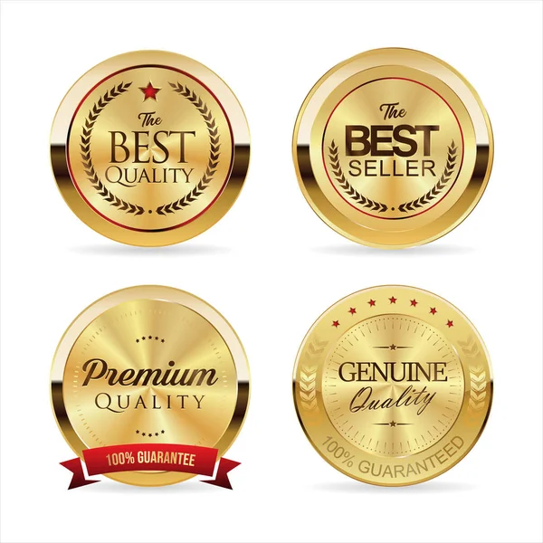 Collection Premium Quality Golden Badges — Stock Vector