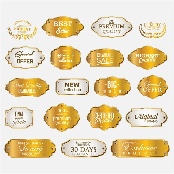 Verzameling Van Gouden Premium Retro Promo Seals Stickers — Stockvector
