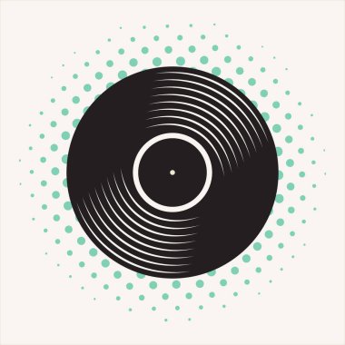 Siyah vinil plak disk düz kavramı vektör çizim 