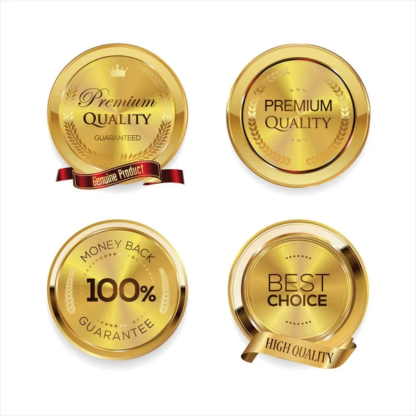 Verzameling Gouden Badges Labels Retro Premium Kwaliteit — Stockvector