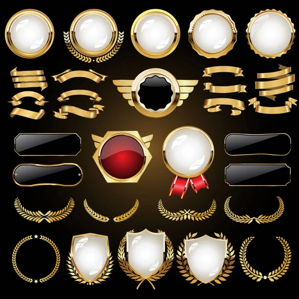 Golden Luxury Empty Collection Various Badges Labels — Stock Vector