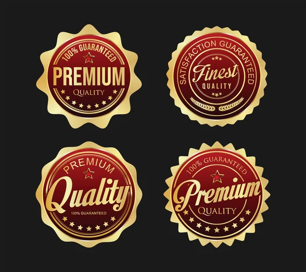 Verzameling Van Gouden Rode Badges Etiketten Vector Illustratie — Stockvector