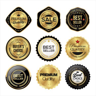 Altın ve siyah rozet koleksiyonu ve vektör illüstrasyonları