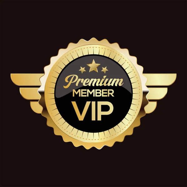 Badge Doré Vip Premium Membre Design Isolé Sur Fond Noir — Image vectorielle
