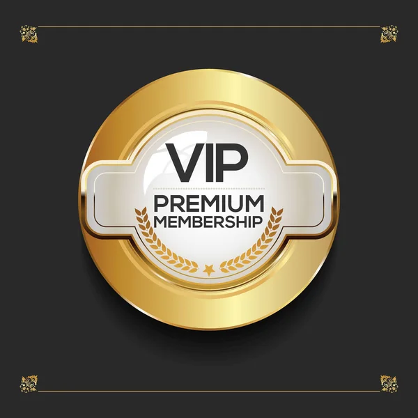 Vip Premium Mitgliedschaft Goldenes Abzeichen Auf Schwarzem Hintergrund — Stockvektor
