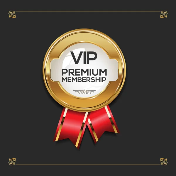 Vip Premium Membership Golden Badge Black Background — Stockvector