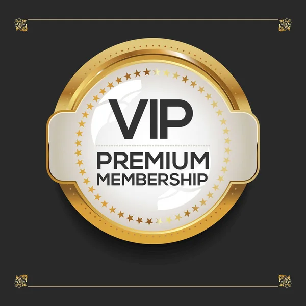 Vip Premium Membership Golden Badge Black Background — Stock Vector