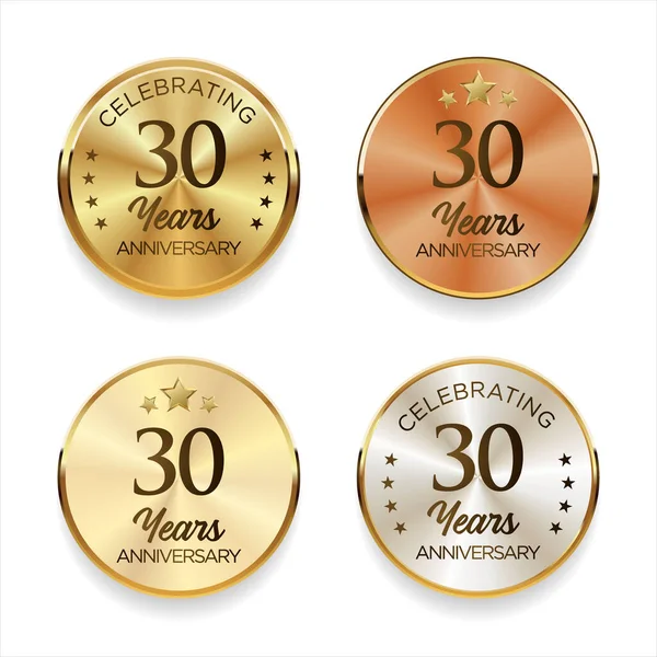 Coleção Aniversário Prata Dourada Bronze Emblema Vetor Ilustração — Vetor de Stock