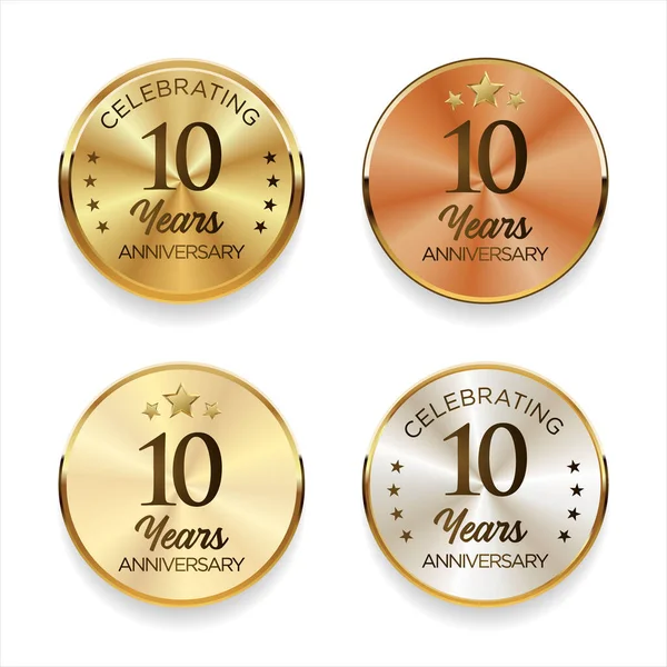 Collection Anniversary Golden Silver Bronze Badge Vector Illustration — Stock Vector