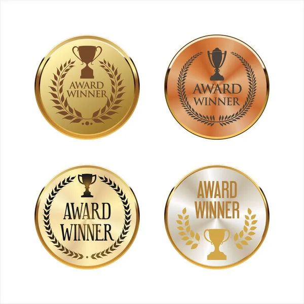 Award Winnaar Embleem Collectie Van Zilver Goud Laurier Krans — Stockvector