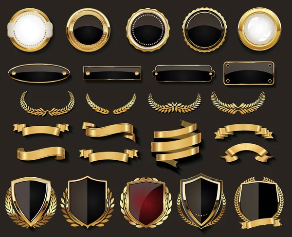 Coleção Crachás Rótulos Dourados Qualidade Superior Vintage Retro —  Vetores de Stock