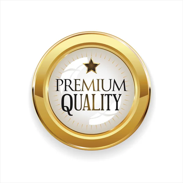 Premium Kvalita Zlatý Odznak Izolované Bílém Pozadí — Stockový vektor