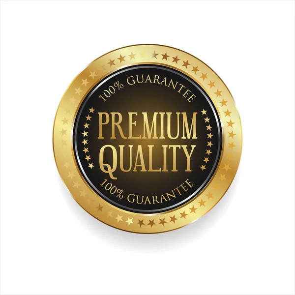 Premium Kwaliteit Gouden Badge Geïsoleerd Witte Achtergrond — Stockvector