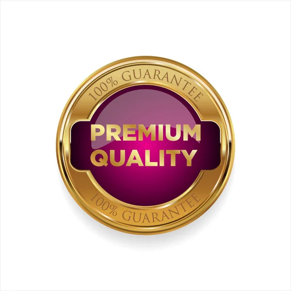 Emblema Dourado Qualidade Premium Isolado Fundo Branco —  Vetores de Stock
