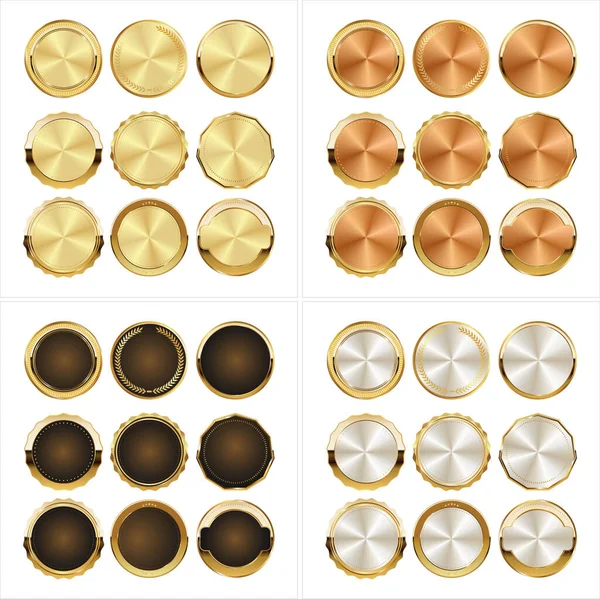 Collection Golden Silver Bronze Brown Badges Labels Retro Style — Stock Vector