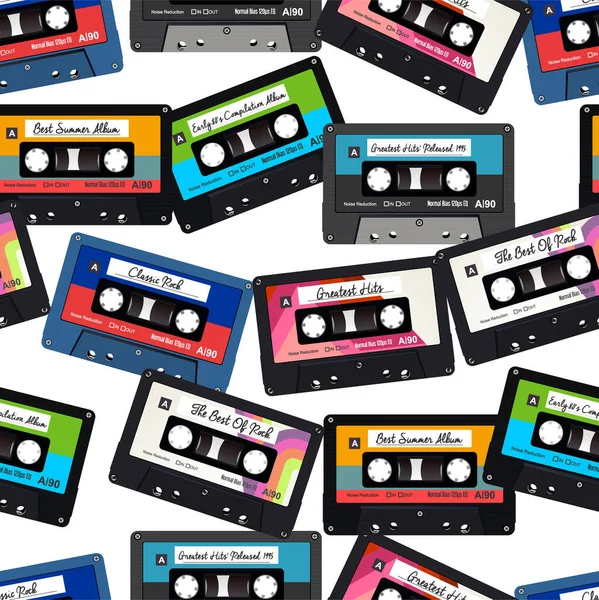 Old Colorful Audio Cassettes Seamless Background — Stock Vector