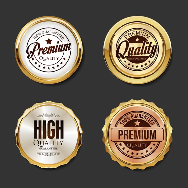Emblemas Dourados Qualidade Premium Luxo Coleção Rótulos — Vetor de Stock