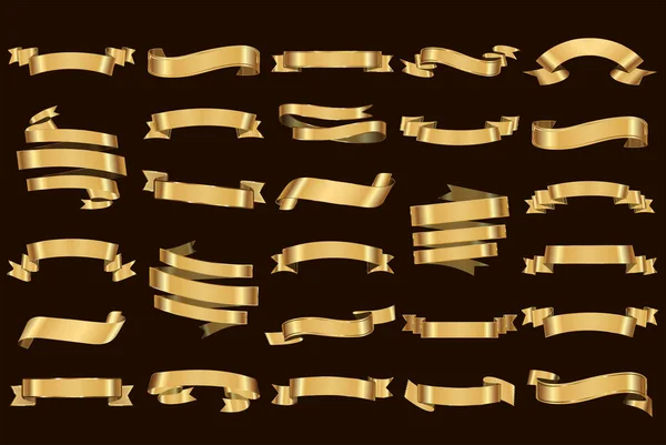 Золотые Ленты Этикетки Ретро Винтажные Векторные Коллекции — стоковый вектор