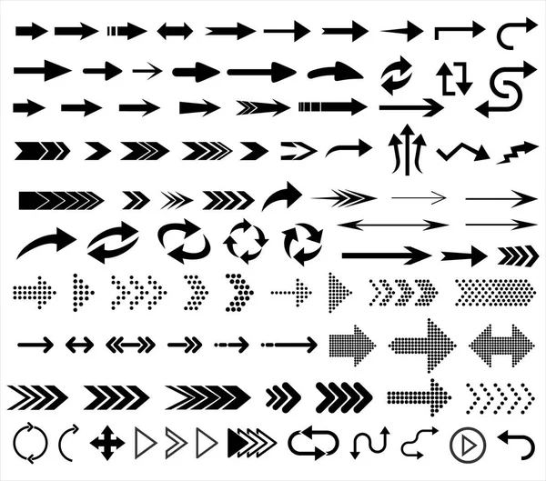 Big Collection Different Arrows Black Icons Vector Illustration — Stock Vector
