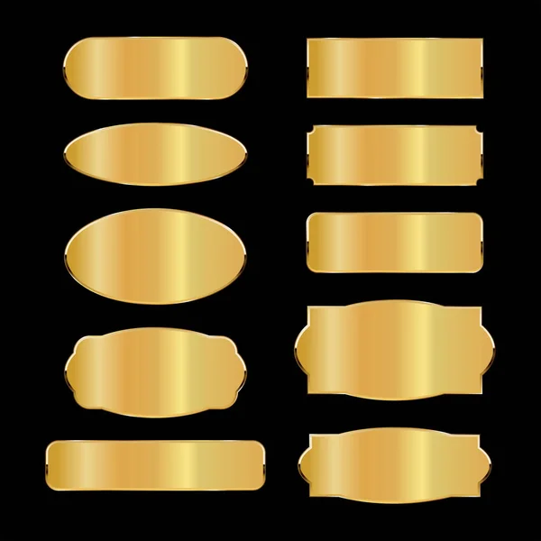 Коллекция Золотых Металлических Листов Черном Фоне — стоковый вектор