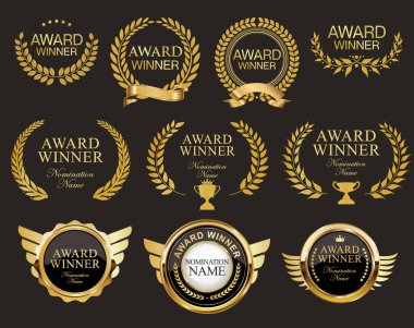 Altın defne çelengi illüstrasyonu ödüllü amblem koleksiyonu 