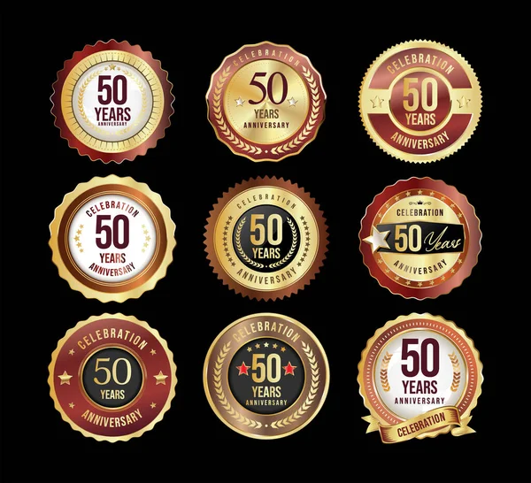 Verzameling Van Gouden Jubileum Badge Etiketten Vector Illustratie — Stockvector