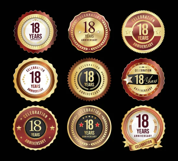 Collezione Distintivo Anniversario Oro Etichette Vettoriale Illustrazione — Vettoriale Stock